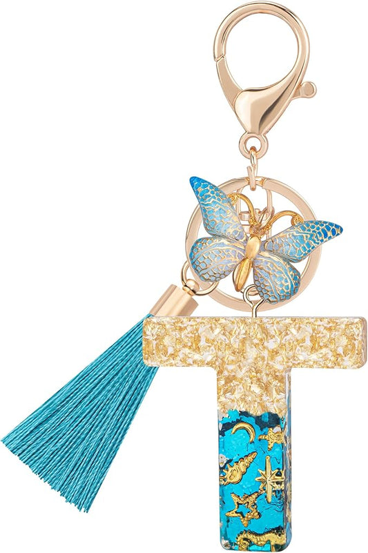 Suweibuke Cute Pink Key Chains for Women Girls, Initial Letter Keychains with Tassel, Charms for Key Purse Handbags Backpacks