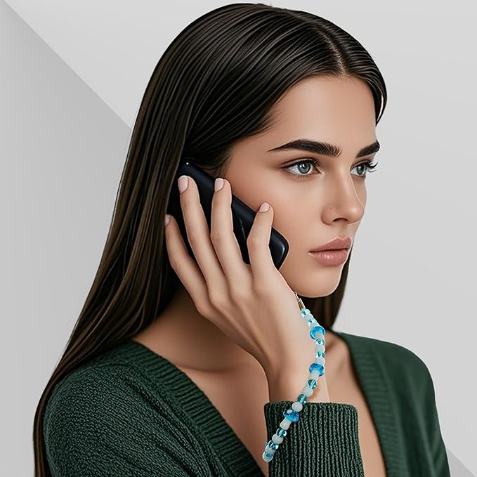 Marble Beaded Phone Wrist Strap,Detachable Phone Bracelet Strap with Tether Tab,Hands-Free Wristlet Strap (Blue Mushroom)