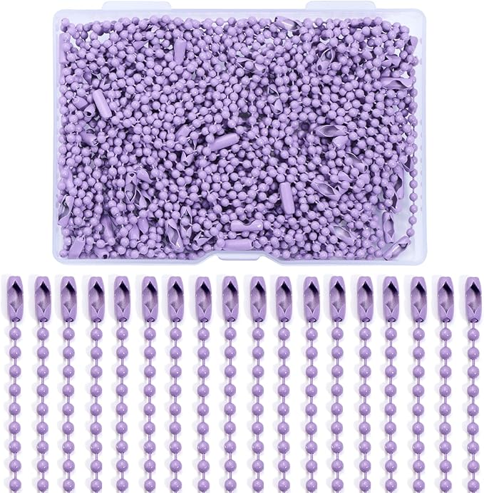 Lemonkey 100Pcs Ball Beads Chains Bulk,Purple Keychains Rings Metal Chain,4 Inch Dog Tag Metal Small Chains with Connectors for Hanging Decoration