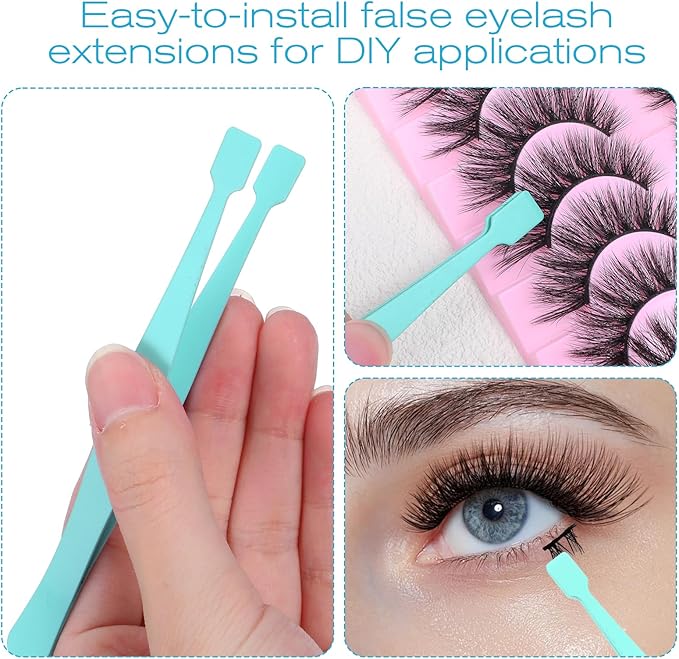 Lash Cluster Tweezers Kit for Individual Eyelash Clusters Stainless Steel Applicator Professional Flat-Tip Applicator for DIY Extensions Safe Blunt Design Ergonomic Handle Easy for Beginners (Blue)