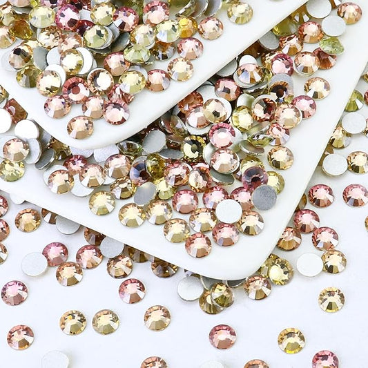 1440PCS SS12 Crystal Glass Flatback Rhinestones, Round Flat Back Crystal Gems for Nail Art and Craft Clothes, Glue Fix Diamond Stones Pink Champagne (2.9-3.0mm)