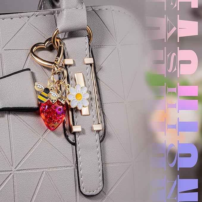 Wikavanli Cute Strawberry Keychain,Bag Charms,Kawaii Heart Flower Daisy Key chains Accessories Decor for Women Girls Purse
