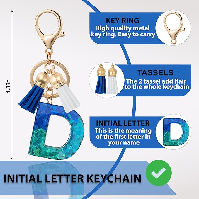 Initial Letter Keychain Cute Resin with 2 PU Tassel, Letter Keychain for Backpack Charms, Initial Keychains for Women