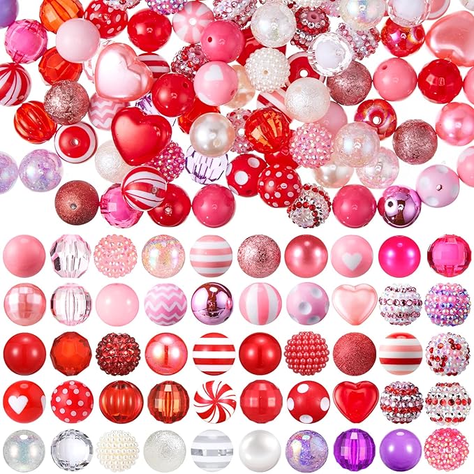 100 Pcs 20mm Rhinestone Bubblegum Beads for Pens Mixed Crystal Resin Chunky Beads for DIY Craft Keychain Necklace Bracelet Jewelry Making(Sweet Color)