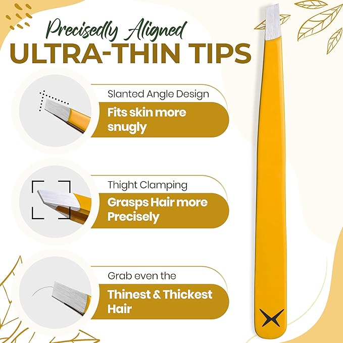 Professional Slant Tip Eyebrow Tweezers for Women & Men – Precision Hair Removal Tool – Stainless Steel Tweezers for Eyebrow Shaping, Facial Hair, Ingrown Hair & Splinter Removal (Golden Glow)