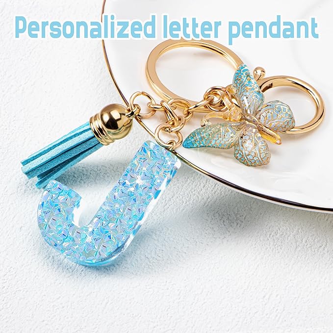 Initial letter Keychains for Women Girls Tassel Butterfly Cute Keychain for Wallet Backpack charm