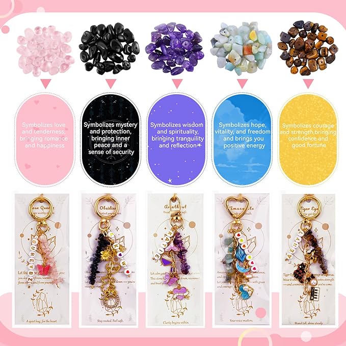 TOHONGADON 907 Pcs Keychain Making Kit, Bag Charm Kit with 5 Kinds of Crystal Stones, 343 Charms, 24 Keychain Clips, Key Ring Jewelry Plier, Extender Chain, Letter Beads for DIY Crafting