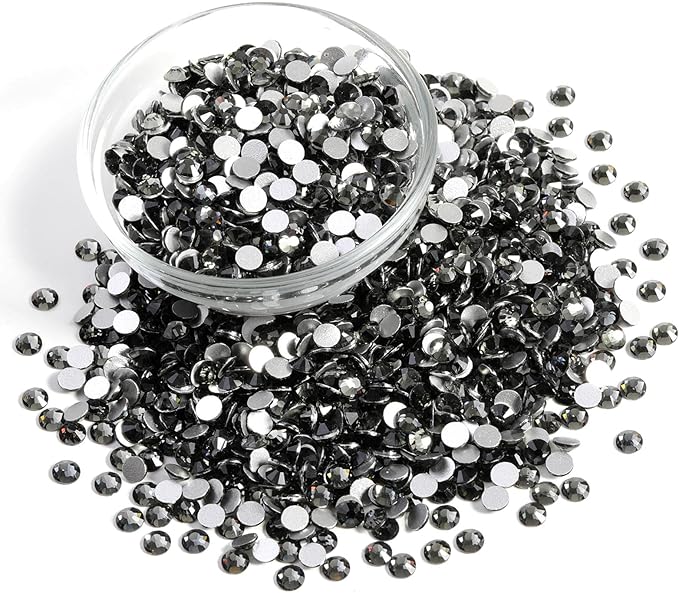 Beadsland Flatback Rhinestones Bulk,14400pcs Gray Rhinestones for Nails Crafts Clothes DIY Decoration, Black Diamond, SS16, 3.8-4.0mm
