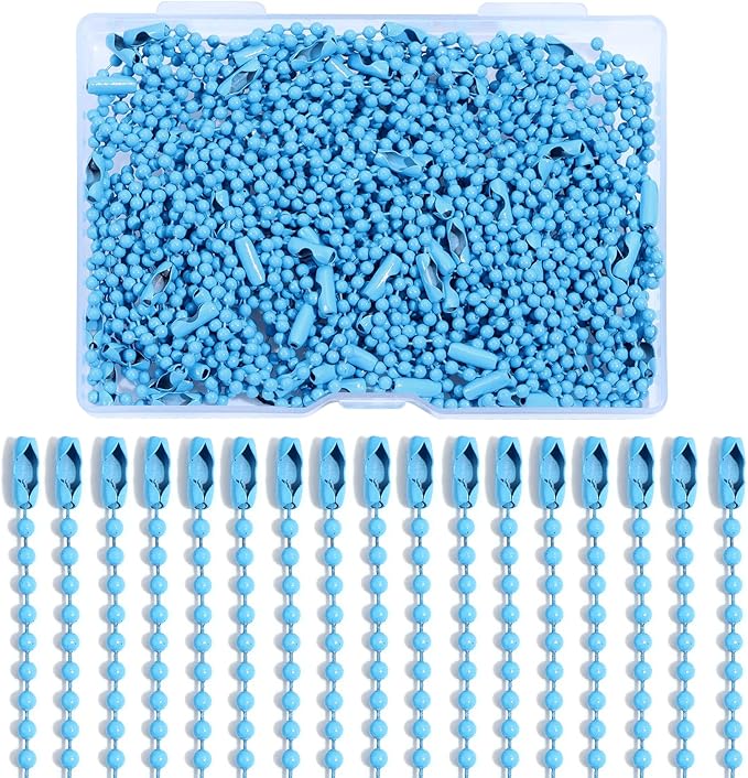 Lemonkey 100Pcs Ball Beads Chains Bulk,Blue Keychains Rings Metal Chains,4 Inch Dog Tag Metal Small Chains with Connectors for Hanging Decoration