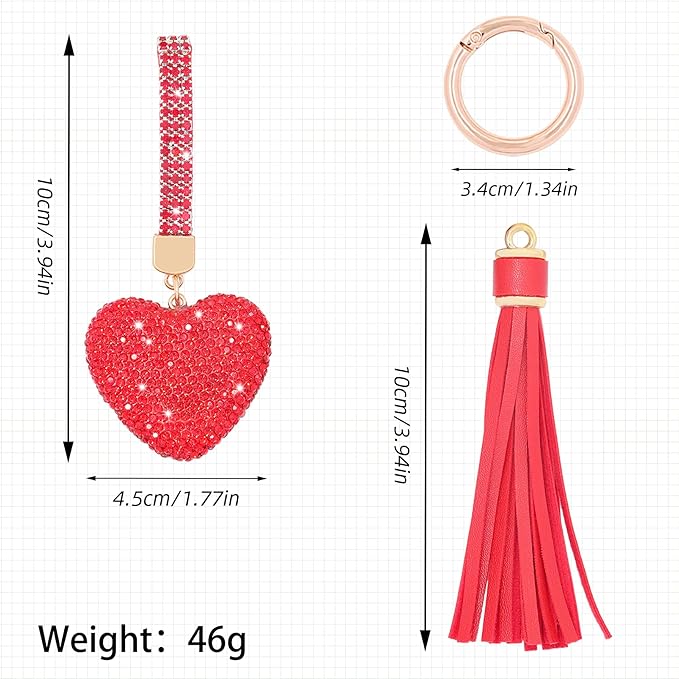 Heart Shape Rhinestone Glitter Keychains for Women Charms Purse Crystal Tassel Car Key Rings Backpacks