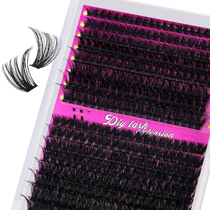 Lash Clusters 320PCS Individual Lashes D Curl Eyelash Clusters Mixed Length Cluster Eyelash Extensions Clusters Lashes with Thin Band Soft False Eyelashes DIY at Home(60D+80D,D-Mix9-16mm)