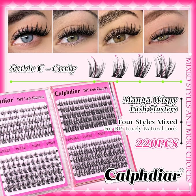 Wispy Lash Clusters Natural Eyelashes Clusters 4 Styles Fairy Cluster Eyelash Extensions 220pcs Cluster Lashes C Curly Manga Individual Lashes 10-18mm DIY Lash Extension Natural Look by calphdiar