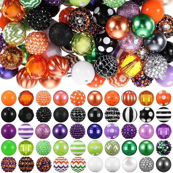 100 Pcs 20mm Rhinestone Bubblegum Beads for Pens Mixed Crystal Resin Chunky Beads for DIY Craft Keychain Necklace Bracelet Jewelry Making(Spooky Color)