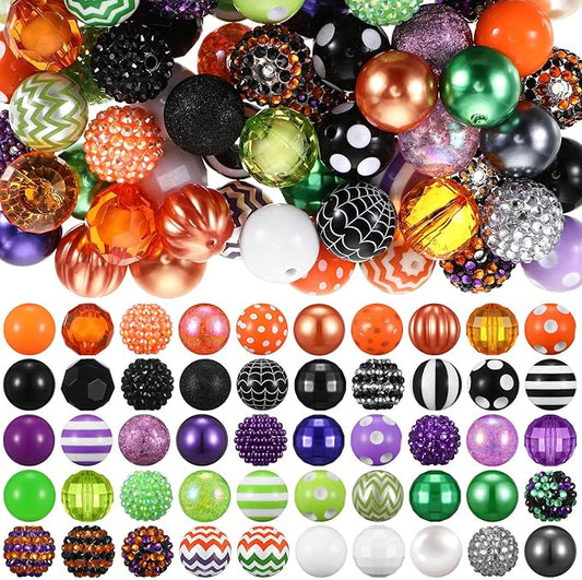 100 Pcs 20mm Rhinestone Bubblegum Beads for Pens Mixed Crystal Resin Chunky Beads for DIY Craft Keychain Necklace Bracelet Jewelry Making(Spooky Color)