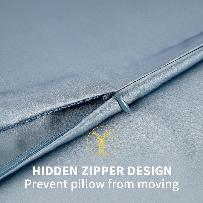 ZIMASILK 100% Pure Mulberry Silk Pillowcase for Hair and Skin Health,Soft and Smooth,Both Sides Premium Grade 6A Silk,600 Thread Count,with Hidden Zipper,1pc (King 20''x36'',Dusty Blue)
