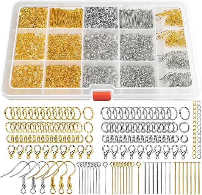 LEOBRO 1200PCS Jewelry Making Supplies, Jump Rings for Jewelry Making, with Earring Hooks Earring Findings, Lobster Claw Clasps and Necklace Extenders