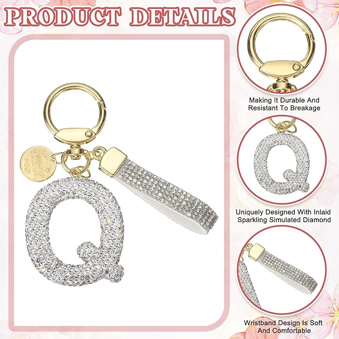 PATIKIL Initial Letter Keychain, Cute Sparkly Rhinestone Key Chain Alphabet Charm for Car Keys Handbags Purse