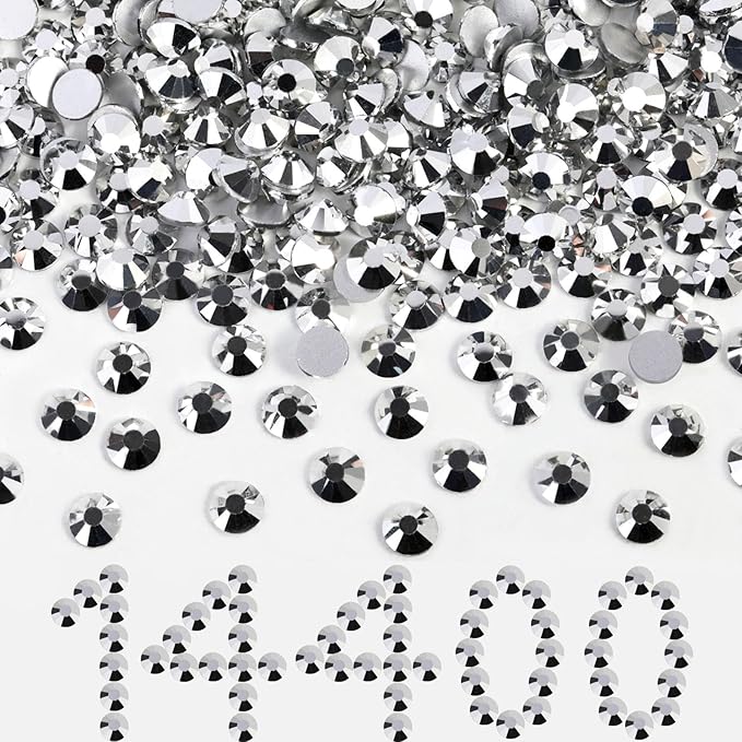 Beadsland Flatback Rhinestones Bulk,14400pcs Silver Rhinestones for Nails Crafts Clothes DIY Decoration, Silver Hematite, SS20, 4.6-4.8mm