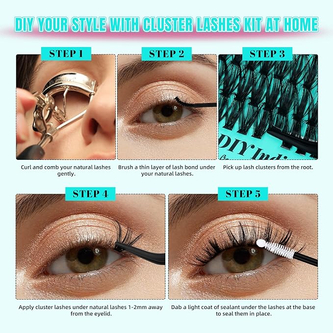 Lash Clusters Wispy 280PCS Eyelash Extension 60D 80D Cluster Lashes Individual Lashes DIY Lash Extension Natural Look Cluster Eyelash Extensions Soft False Eyelashes at Home for Beginners(D-Mix8-16mm)