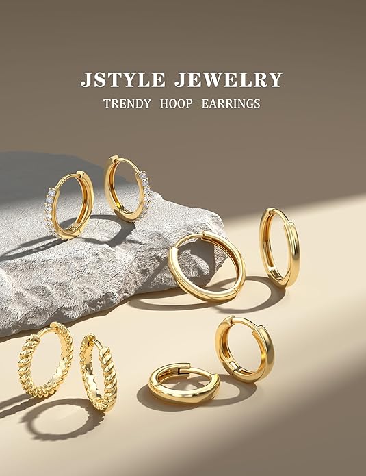 Jstyle Small Gold Hoop Earrings for Women Trendy 14K Gold Plated Huggie Earrings Hypoallergenic Cartilage Earring Stacks Cute Dainty Huggie Hoops Earring Sets for Multiple Piercing