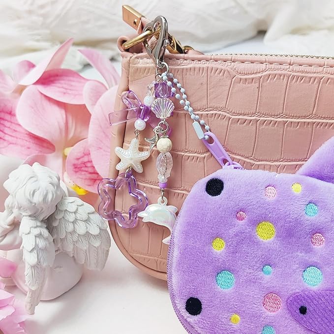 Adorable Whale Shark Coin Purse Keychain,Soft Plush Zipper Coin Purse,Handmade Purse Bag Charm Gift for Women (Purple)