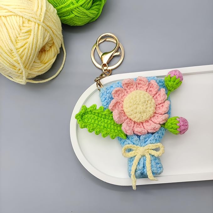 Women Handmade crochet Cute Plush Flower Keychain Gift Handbag, Purse, Backpack,Bag Charms, kawaii keychain