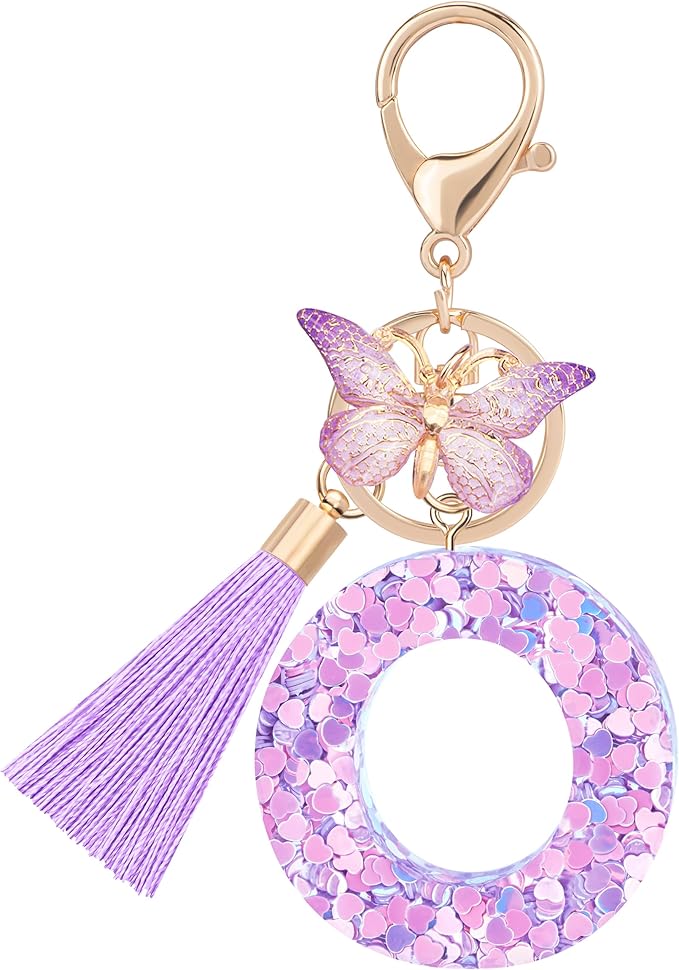 Initial letter Keychains for Women Girls Tassel Butterfly Cute Keychain for Wallet Backpack charm