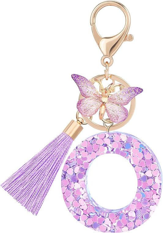 Initial letter Keychains for Women Girls Tassel Butterfly Cute Keychain for Wallet Backpack charm