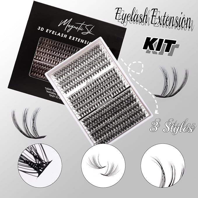 DIY Lash Extensions Kit 320pcs Individual Lashes Clusters 30D 40D 60D Eyelash Extension Kit with Applicator and Lash Bond&Seal, Lash Remover For False Eyelash Mix 11-20mm (30D+40D+60D KIT)