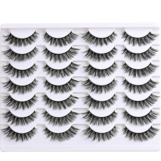 APCYUST Lashes False Eyelashes Cat Eye Lashes Mink Lashes Wispy 14 Pairs Fake Eyelash Natural Lash Strips Fluffy Eye Lashes Pack Short Strip Lashes Natural Look Wispies Cateye Lashes for Women