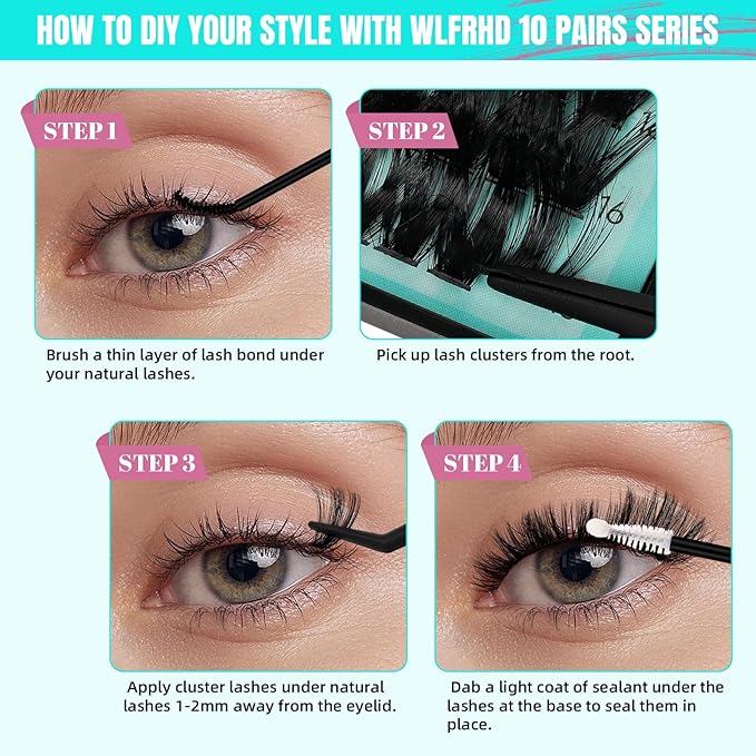 Lash Clusters Kit 320Pcs, 90D DIY Individual Eyelashes Extension With Bond, Seal, Remover, Applicator Tool for False Cluster At Home (D-Mix10-16mm)