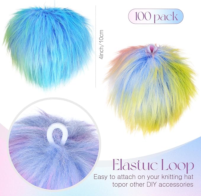 Tatuo 16 Pcs Faux Fur Pom Poms for Hat 4 Inches Large Fluffy Pom Balls for Crafts Knitting Beanies Shoes Scarves Bag Pompoms Keychain Charms Winter DIY Accessories (Colorful)