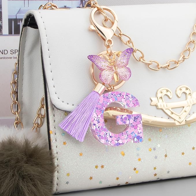 Initial letter Keychains for Women Girls Tassel Butterfly Cute Keychain for Wallet Backpack charm