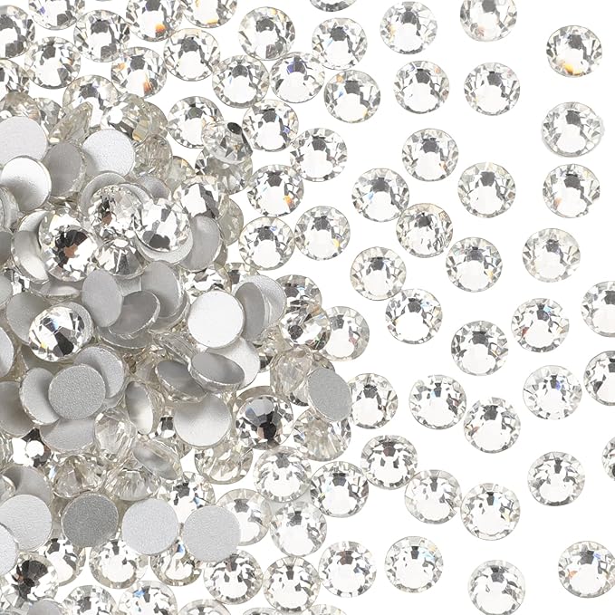 Jollin 144pcs Glue Fix Crystal Flatback Rhinestones Glass Diamantes Gems for Nail Art Crafts Decorations Clothes Shoes 12.0mm (ss60, Crystal)