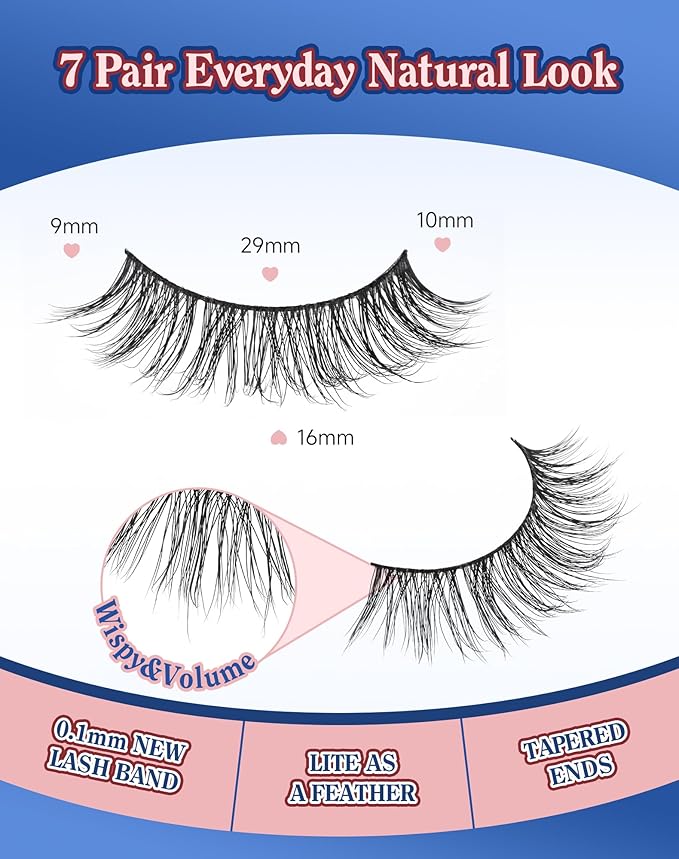 ENFOO Lashes Natural Wispy Look Flared False Eyelashes Soft Strip Lash Fluffy Eyelash 7 Pairs D79