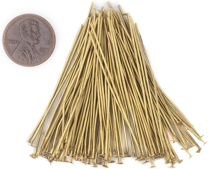The Bead Chest Brass 21 Gauge 2 Inch Head Pins (Approx 100 Pieces)