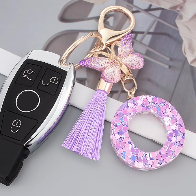 Initial letter Keychains for Women Girls Tassel Butterfly Cute Keychain for Wallet Backpack charm