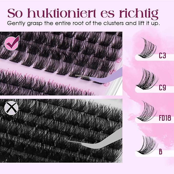 Lash Clusters Kit Wispy Eyelash Extensions 10-18mm D Curly DIY Individual Lashes Kit for Natural Volume Includes Lash Bond and Seal Tweezers DIY at Home Salon Quality Beginner Friendly