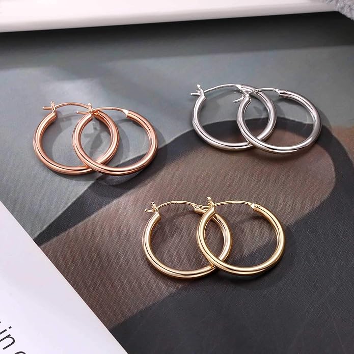 M MOOHAM 14K-Gold-Plated Hoop Earrings for Women - Hypoallergenic 14K Gold 925 Sterling silver-plated Post Sensitive Ears Nickel Free Hoops Earrings Set for Women Jewelry Lightweight 13-60mm