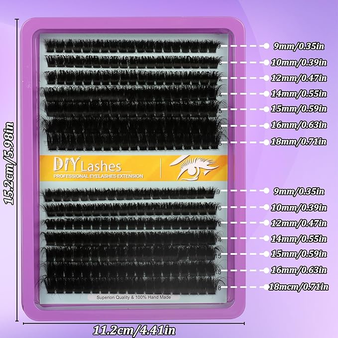 C Curl Lash Clusters Extensions 280 Pcs Individual Eye lash Clusters 100D Cluster Eyelash Lashes Wispy Clusters Lashes Makeup at Home - DIY Lash Extension Kit for Self Application (9-18MM) Mix