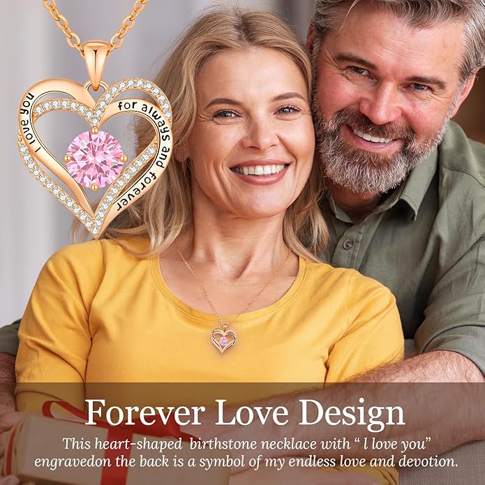 CDE Forever Love Heart Necklaces for Women, Wedding Anniversary, Birthday Mothers Day Christmas Day Gifts for Mom, Mother, Wife, friend, S925 Silver Jewelry with Birthstone Pendant