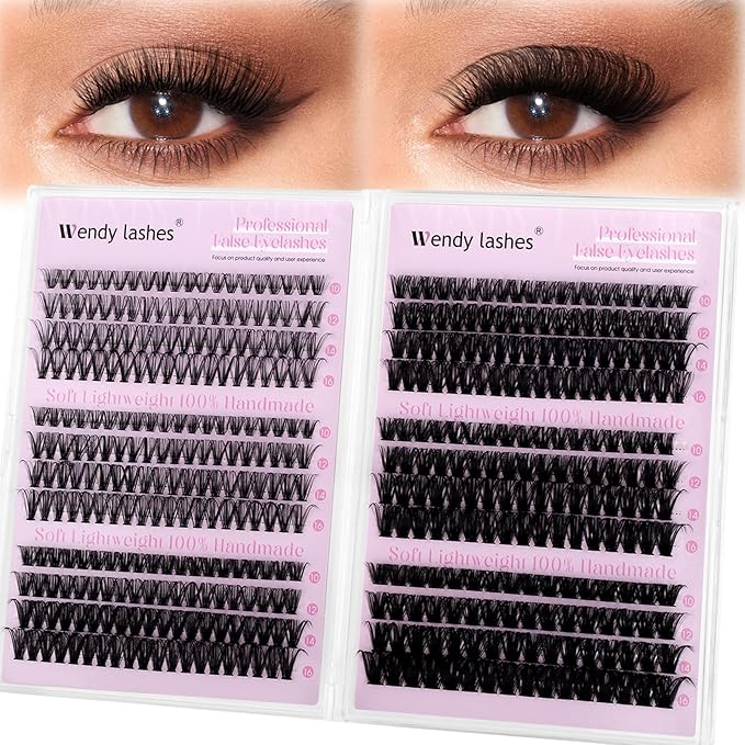 Lash Clusters 30D+40D+50D+60D+80D+100D Wispy Individual Lashes D-Curly Volume Lash Extensions 10-16mm Natural DIY Cluster Lashes for Beginners
