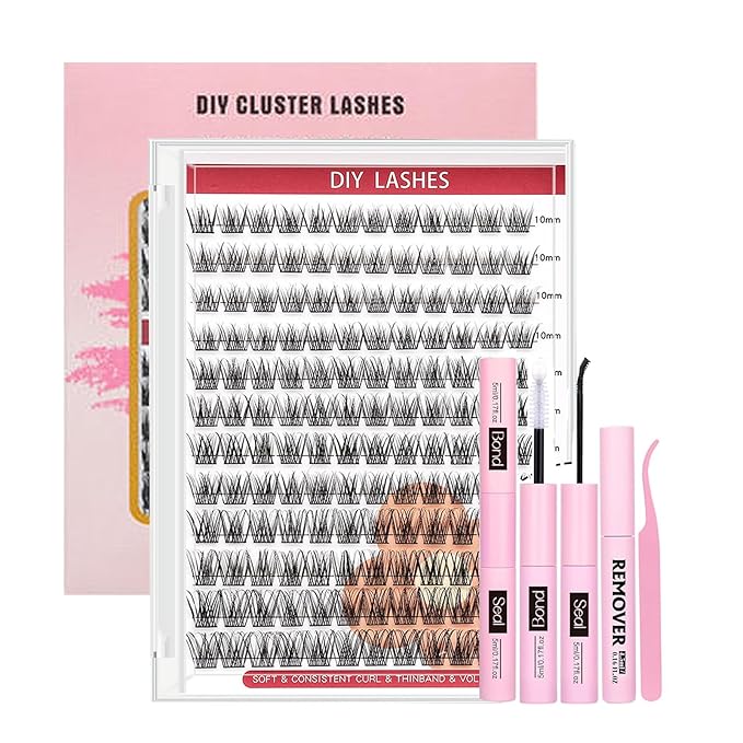 Feinner Lash Clusters Kit, Wispy Eyelash Clusters Lashes Natural DIY Lash Extension Kit, 8-16mm Cluster Eyelash Extensions Kit with Lash Bond and Eyelash Remover (DF02)