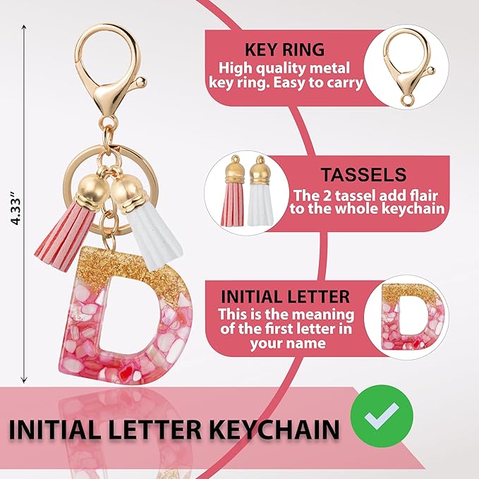 Initial Letter Keychain Cute Resin with 2 PU Tassel, Letter Keychain for Backpack Charms, Initial Keychains for Women