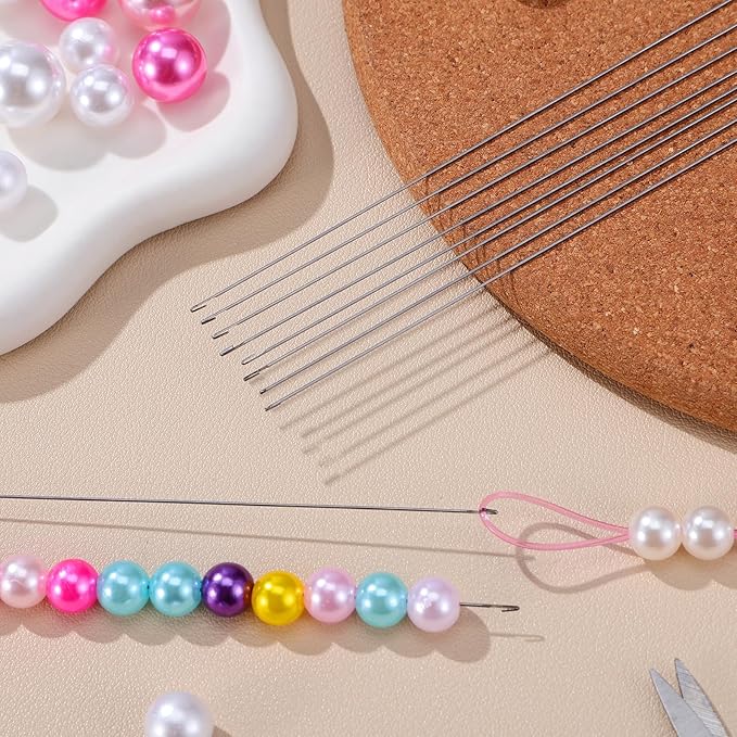 MAGICLULU 10Pcs Big Eye Beading Needle Curved Needles for Beading Jewelry Making Crafts 9.9 Inch Long, 0.1MM Wide