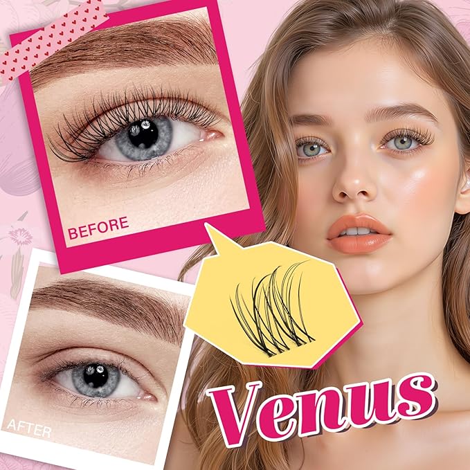 PROLASHBEAUTY Natural Lash Clusters Wispy Lashes Invisible Band Eyelash Clusters CC Curl Individual Lashes Natural Look Lashes Clusters with Super Thin Band Reusable Soft & Comfortable (Venus,8-16mix)