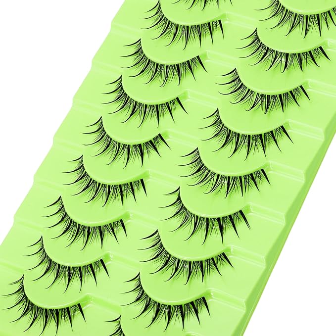 outopen 10 Pairs Manga Lashes with Clear Band Japanese Anime Cosplay Eyelashes Asian False Eyelashes Natural Look Like Individual Clusters(Anime Lashes 9-12MM)
