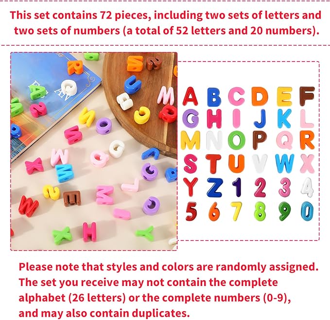 72pcs Chunky Colorful Acrylic Number and Letter Beads for DIY Crafts, Large 20mm/0.79in Alphabet Beads for Jewelry Making Keychains Bracelets (Random Styles & Colors)