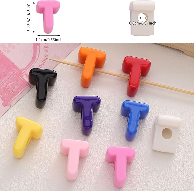 40 PCS Letter Beads 3D Acrylic 21mm x 14mm T Loose for Jewelry Making Bracelet Necklaces Keychain Phone Bag Chain Key Chains(Mixed Color T)
