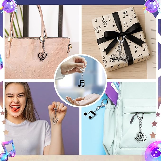 Tondiamo 48 Pcs Musical Notes Party Favors Keychains Bulk Musical Notes Keychains for Wedding Christmas Music Theme Party Decorations Birthday Gifts